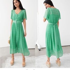 & OTHER STORIES Green Floral Print Button Front Midi Dress